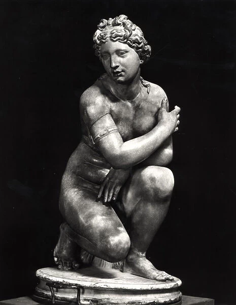 Crouching Venus, copy of a 3rd century BC Greek original (marble) (b  /  w photo)