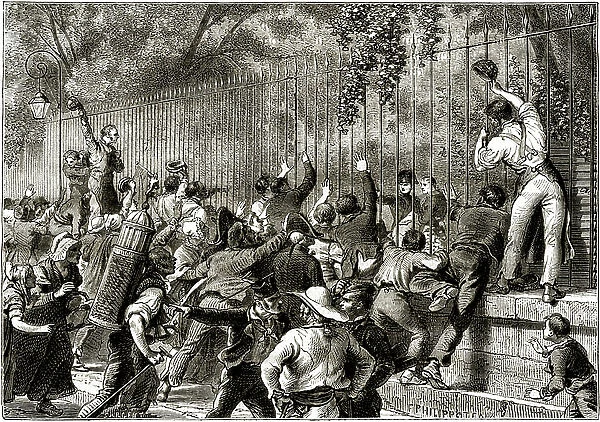 The crowd in Paris acclaims Napoleon I, accompanied by Lucien Bonaparte, 1873 (engraving)