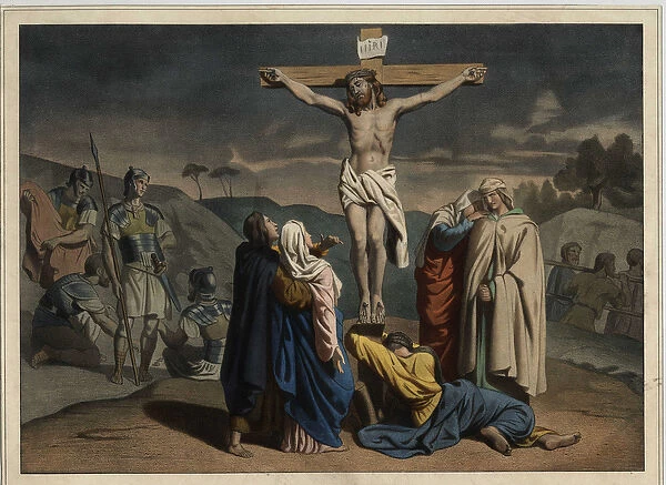 The crucifixion of Christ. Inscription 'INRI'on the cross