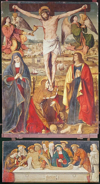 Crucifixion and Entombment, central panel of the Retable of the Passion, 1517-20