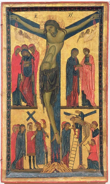 The Crucifixion with Holy women, mourners, Christ on the Road to Calvary