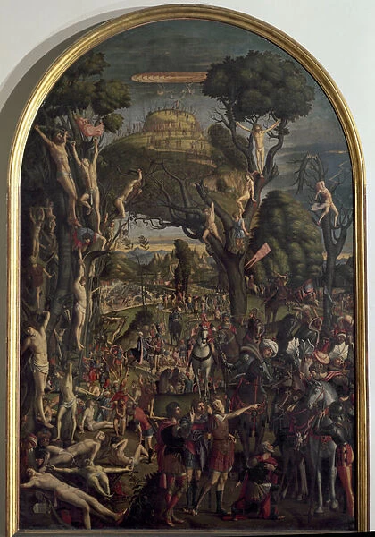 The Crucifixion of the Ten Thousand Martyrs on Mount Ararat - Oil on canvas, 1515