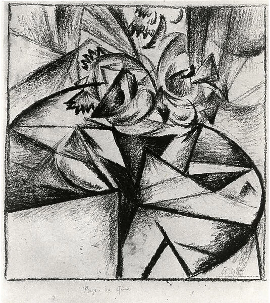 Cubo-Futurist Composition, 1915 (charcoal on paper) (b  /  w photo)
