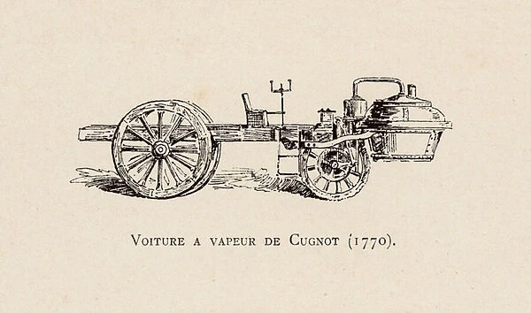 Cugnots steam carriage, 1770 (litho)