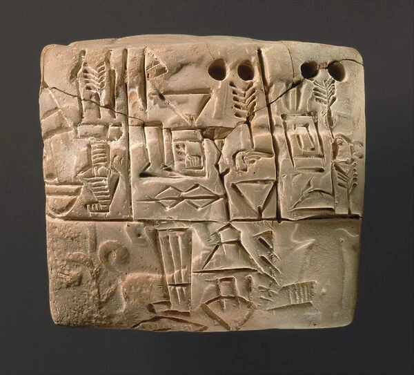 Cuneiform tablet showing accounts of barley distribution, c. 3000 BC (clay)