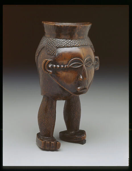 Cup in form of head on two legs, Lele people, 19th-20th century (wood)