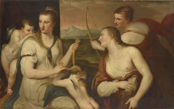 Cupid Blindfolded by Venus (oil on canvas)