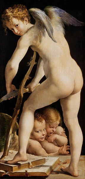 Cupid Carving a Bow, 1533  /  34 (oil on canvas)
