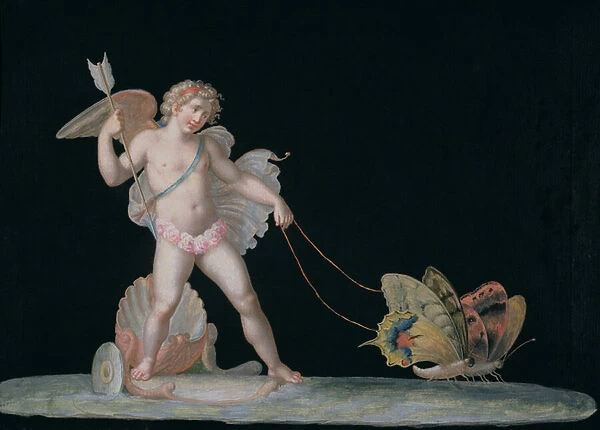 Cupid led by butterflies (oil on panel)