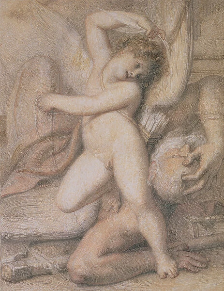 Cupid Plucking the Wings of Time, 18th century (pencil, red chalk and w  /  c on paper)