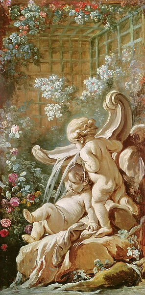 Two Cupids by a Basin, from the salon of Gilles Demarteau, c. 1750-65 (oil on canvas)