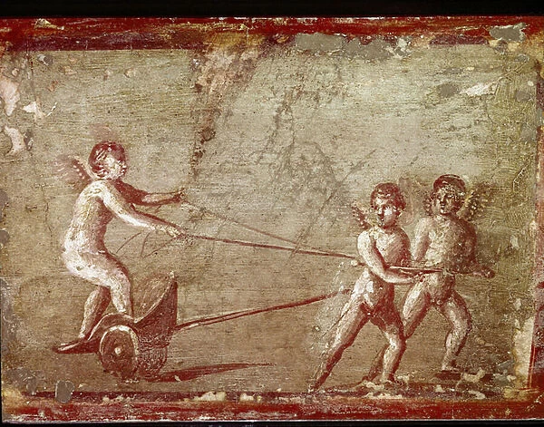 Cupids playing with a chariot (fresco, 1st century AD)