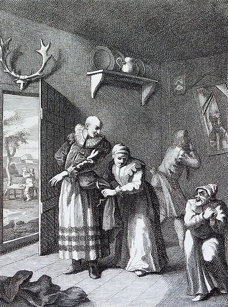 The Curate and the Barber Disguising Themselves to convey Don Quixote Home. by William Hogarth