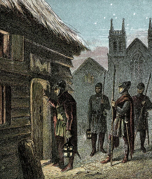 The curfew in England in the Middle Ages established by King William the Conquerant, 1867 (engraving)
