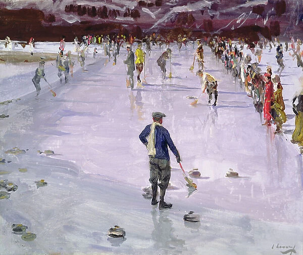 Curling in Wengen (oil on canvas)