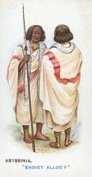 Customary Greeting in Abyssinia, 1907 (colour litho)