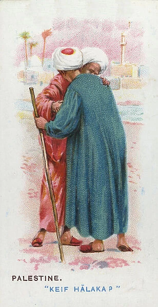 Customary Greeting in Palestine, 1907 (colour litho)