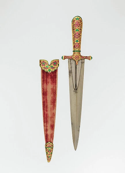 Dagger with Scabbard, 1605-27 (steel, iron, gold, rubies, emeralds, glass, wood & textile)