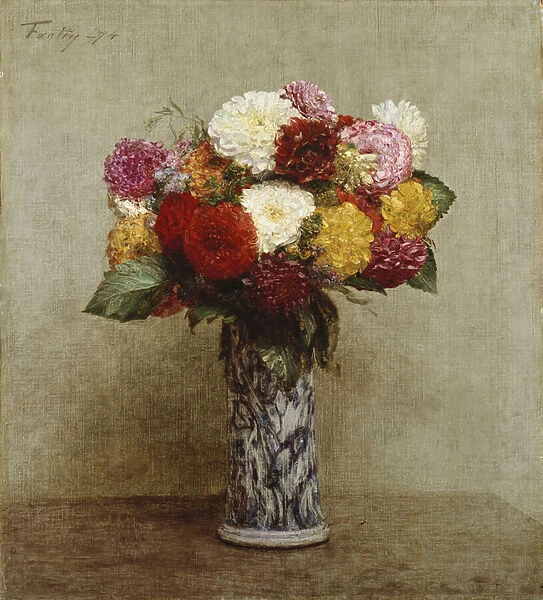 Dahlias in a Chinese Vase, 1874 (oil on canvas)