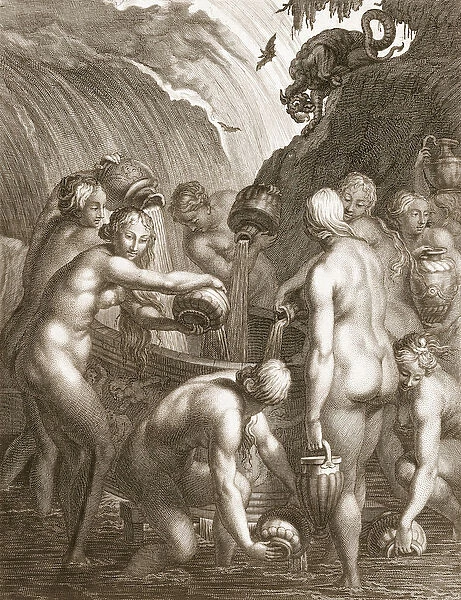 The Danaids Condemned to Fill Bored Vessels with Water, 1730 (engraving)