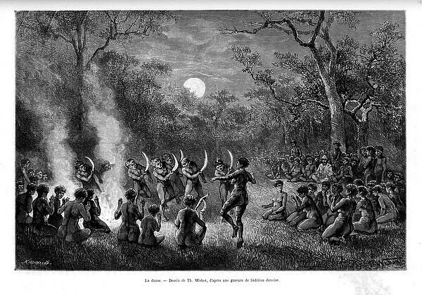 The dance of boomerang around fire among the Aboriginal people of Australia - in '