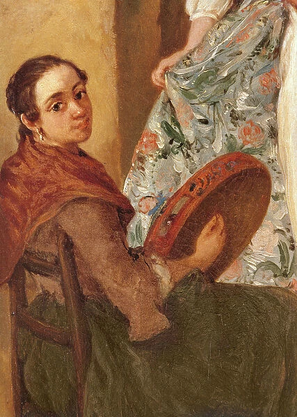 The Dance Lesson, detail of the tambourine player (oil on canvas)