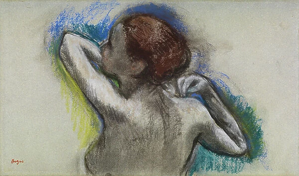 Dancer adjusting her shoulder strap, c. 1895-1900 (charcoal & pastel on paper)