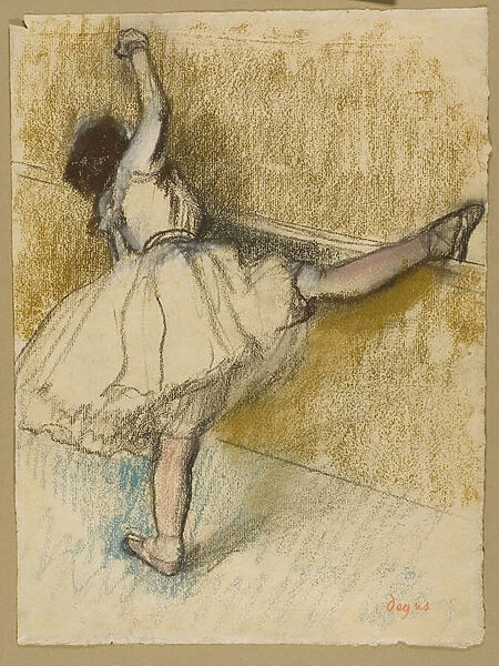 Dancer Stretching at the Bar, 1867-80 (pastel with estompe on cream laid paper)