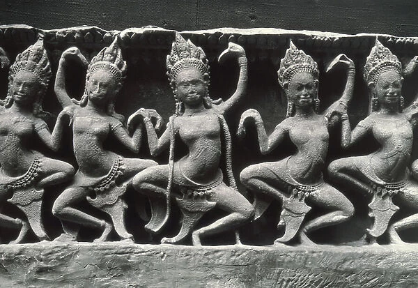 Dancing Apsarasas, detail from a frieze, late 12th - early 13th century (stone)