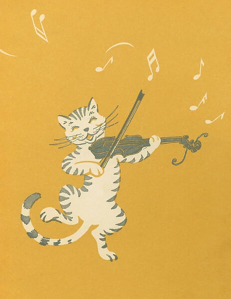 Dancing Cat Playing a Violin, 1937 (colour litho)