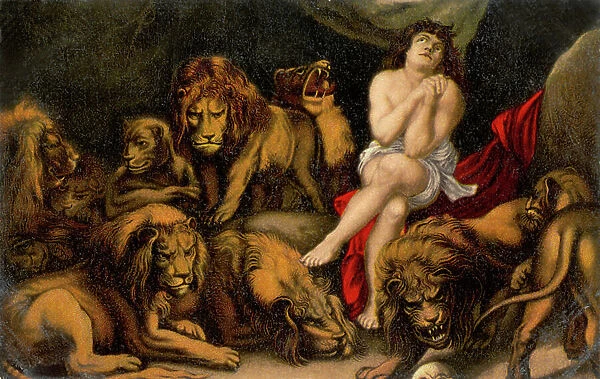 Daniel in the lion's den from Daniel Bible (print)