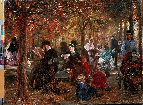 'Dans le jardin du Luxembourg a Paris'(In the Jardin de Luxembourg) Peinture d Adolph Friedrich von Menzel (1815-1905), 1876 Musee Pouchkine, Moscou
