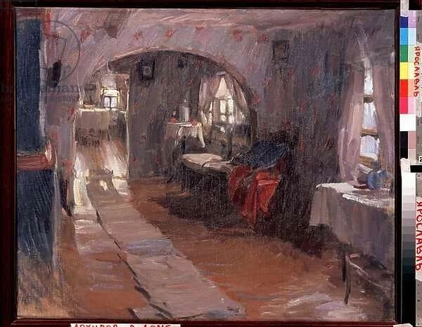 Dans une maison de campagne (In a country house). Peinture d Abram Yefimovich Arkhipov (1862-1930). Huile sur toile, 71, 5 x 88 cm, 1914. Art russe, fin 19e- debut 20e siecle. State Art Museum, Iaroslavl (Russie)