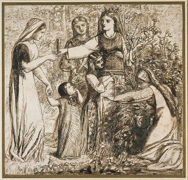 Dantes Vision of Matilda gathering Flowers, 1855 (pen