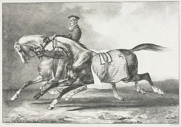 Two Dappled Horses Exercising, 1822 (lithograph)