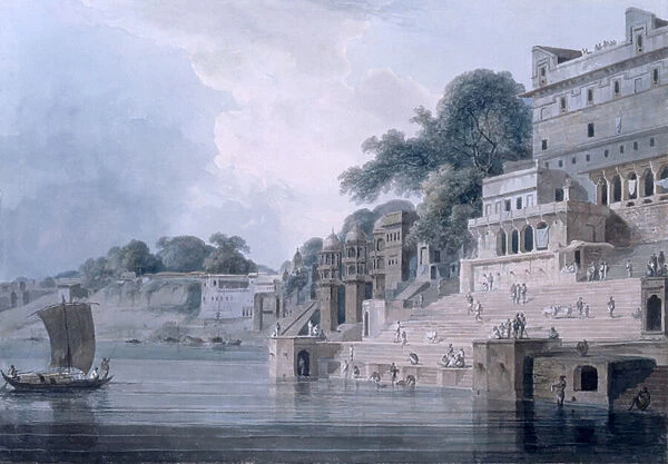 Dasasvamedha Ghat, Benares, Uttar Pradesh, c. 1788-89 (coloured aquatint)