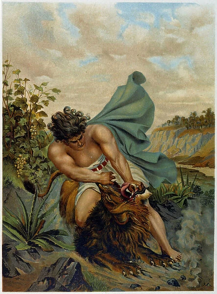 David fighting against a lion in 'Aurea Bibbia classica