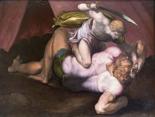 David and Goliath, 16th century, (slate)