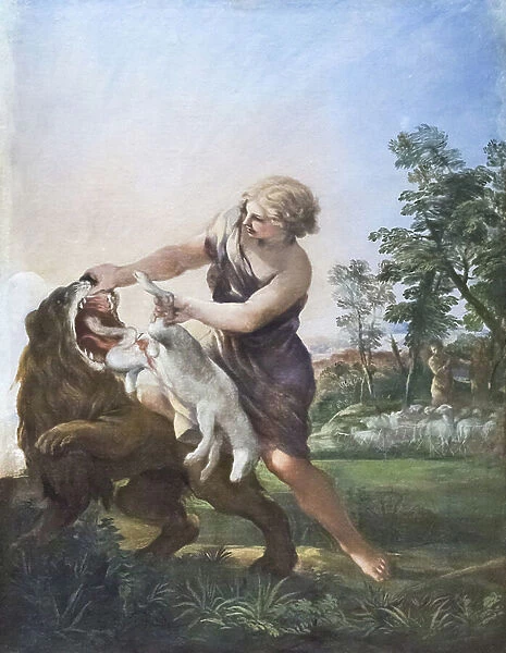 David Killing the Lion (oil on canvas)