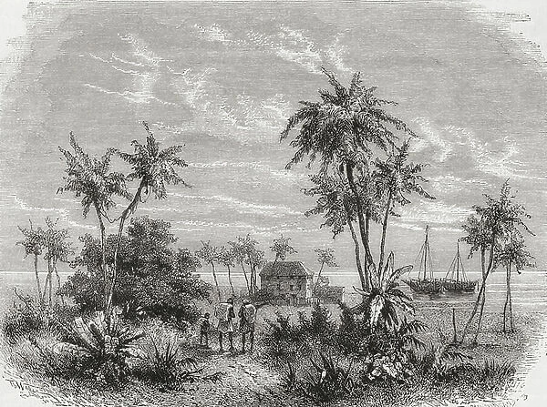 David Livingstone's house in Zanzibar, Tunisia, East Africa, illustration from The World in the Hands, engraved by Henri Theophile Hildibrand (1824-97), published 1878 (engraving)