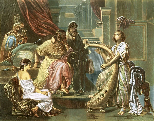 David playing the harp for Saul