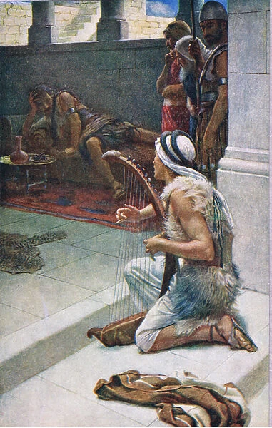 David playing before Saul, illustration from Pictures That Teach The Crown Series