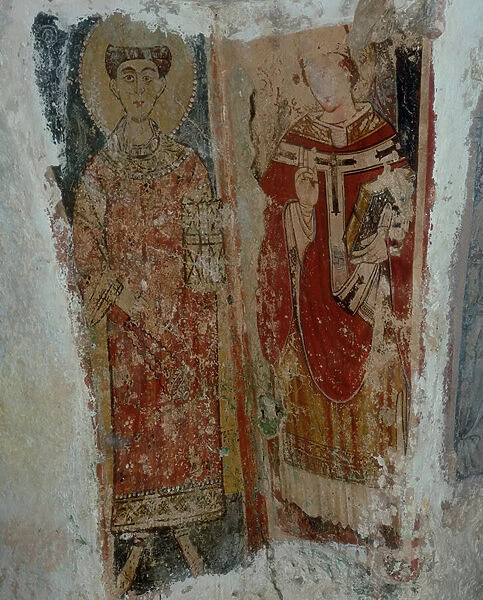 A deacon saint and a bishop saint (fresco)