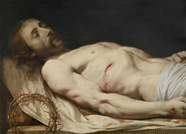 The Dead Christ laid down on his Shroud (detail of mid to upper body), before 1654 (oil on wood)