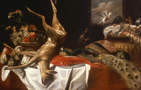 A Dead Deer and Birds, A Lobster on a Dish, A Basket of Fruit and Vegetables (oil)