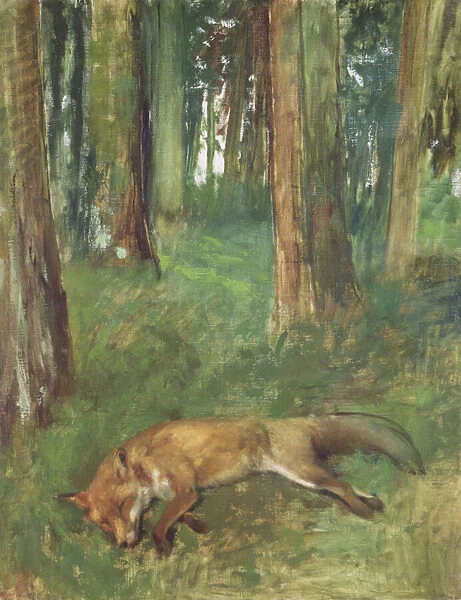 Dead fox lying in the Undergrowth, 1865 (oil on canvas)