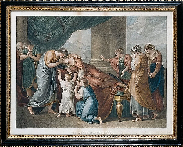The Death of Alcestis, after Angelika Kauffman (1741-1807), 1796 (hand-coloured etching