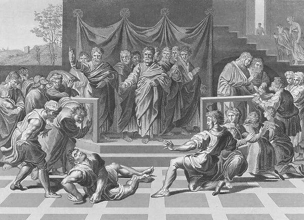 The Death of Ananias, Acts, Chapter 5, Verses 1-11 (engraving)