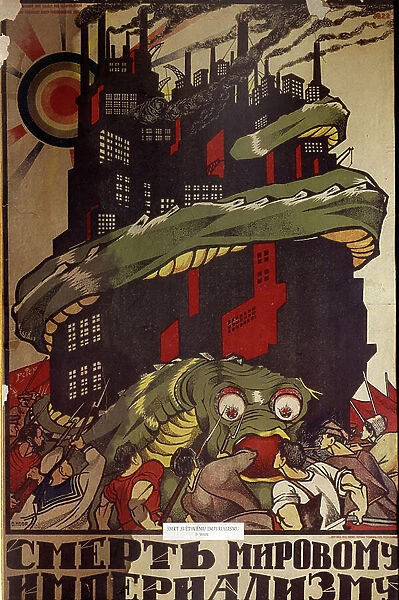 Death to capitalism all over the world. Russian Communist Propagande poster, 1914 (poster)