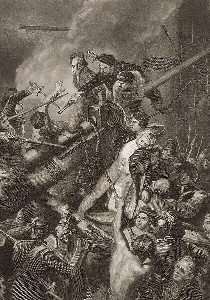 The Death of Captain Faulknor, illustration from Englands Battles by Sea